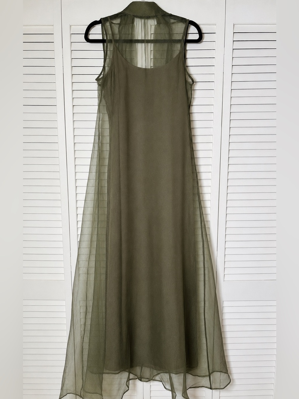 NWT CAARA Alette Organza Elegant Moss Grey Olive Few Moda Dress M - Picture 7 of 9